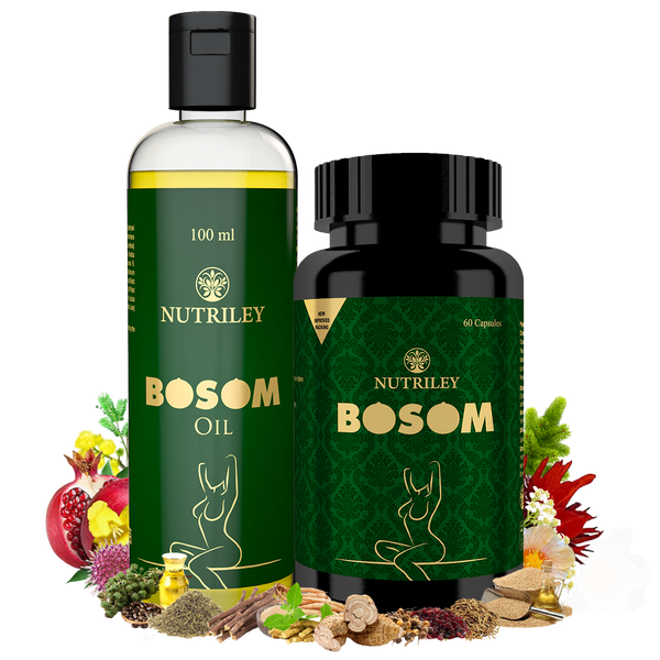 Nutriley Bosom - Breast Enlargement Capsules (60 Capsules) & Enlargement Oil (100 ML)